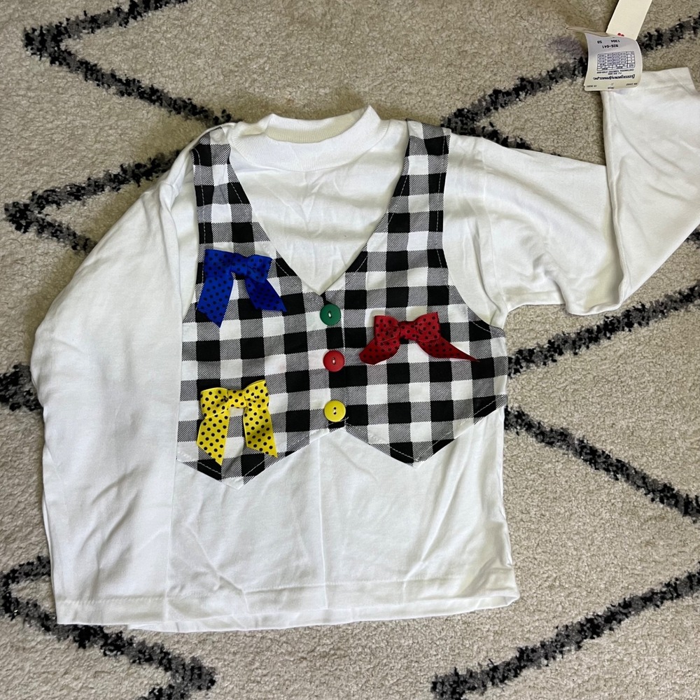 Vintage Buster Brown 90s Girls Tee 6 Gingham Vest Bow Applique USA Novelty Shirt